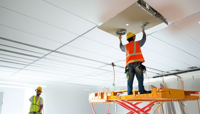 Installing drywall sheets with two-person method